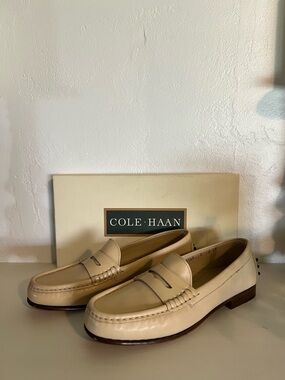 Cole Haan Beige Leather Penny Loafers